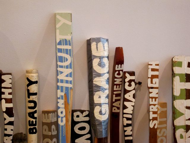 inspiration totems, backstage at Edun inspiration totems, backstage at Edun