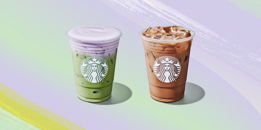 Starbucks' New Iced Lavender Cream Oatmilk Matcha and Iced Lavender Oatmilk Latte