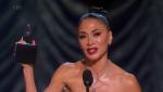 Nicole Scherzinger wins for Best Leading Actress in a Musical for her Broadway debut role in Sunset Blvd at the 78th annual Tony Awards