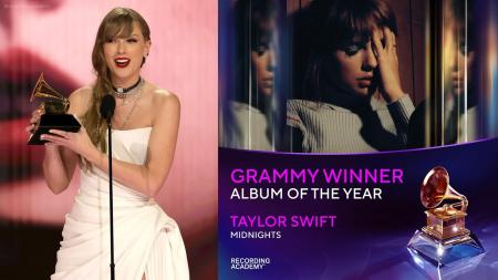 Taylor Swift sets new record for Album of the Year wins at the Grammys and announces new album