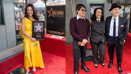 Michelle Yeoh gets star on Hollywood Walk of Fame, while The Goonies stars Jeff Cohen and Ke Huy Quan reunite at the ceremony 