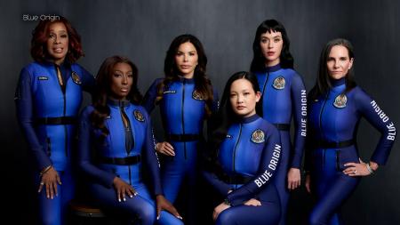 Katy Perry, Gayle King, Lauren Sánchez, Amanda Nguyen, Aisha Bowe, and Kerianne Flynn return from Blue Origin space flight