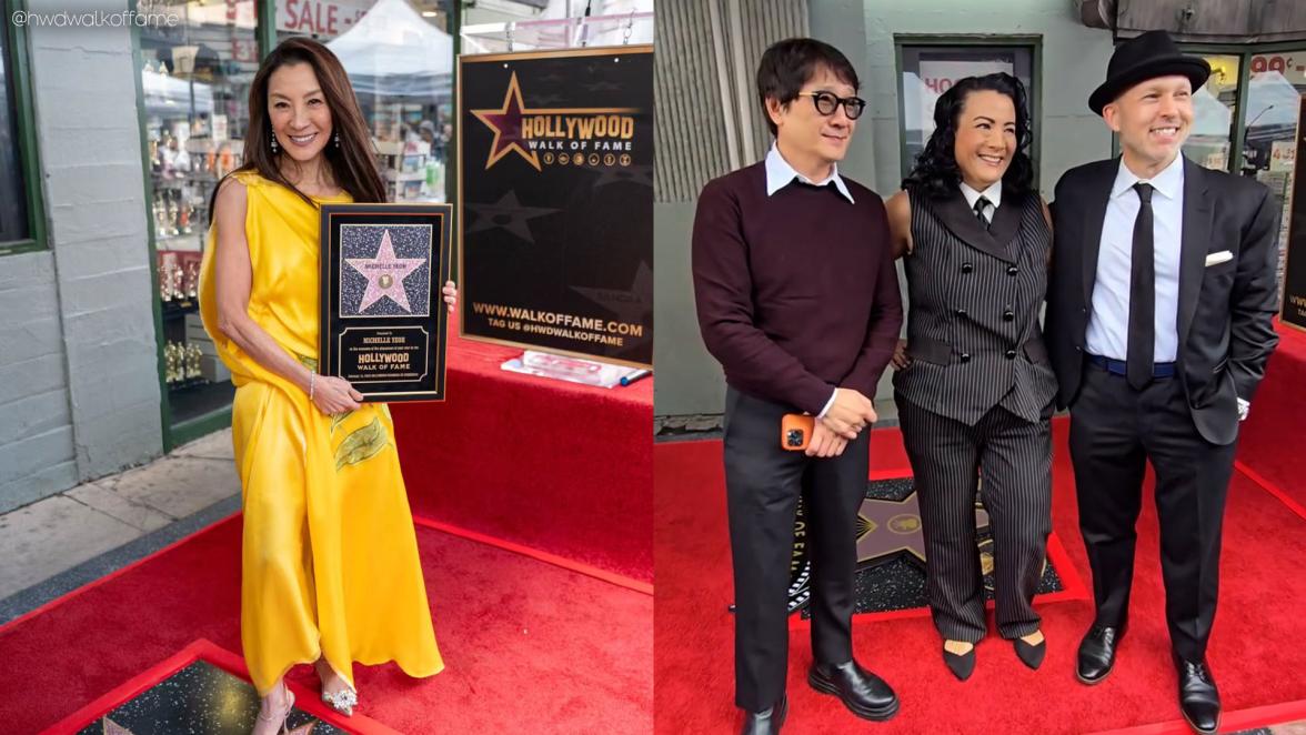 Michelle Yeoh gets star on Hollywood Walk of Fame, while The Goonies stars Jeff Cohen and Ke Huy Quan reunite at the ceremony 