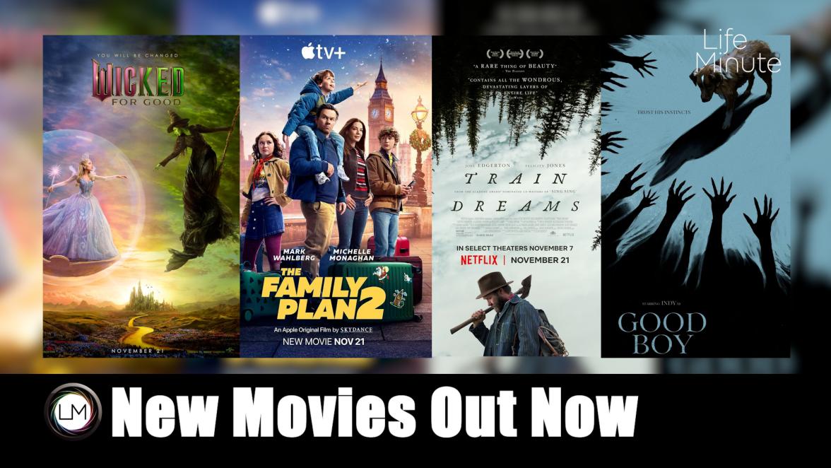 New Movies: Wicked: For Good, The Family Plan 2, Good Boy, and Train Dreams